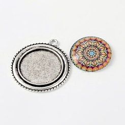 Cabochon lunetta piatti rotondi del pendente della lega e fiori stampati cabochon in vetro geometriche&nbsp;TIBEP-X0171-03