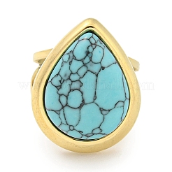 Anillos de brazalete de turquesa sintética de acero inoxidable 304 con revestimiento iónico (IP)&nbsp;G-Z056-09G-04