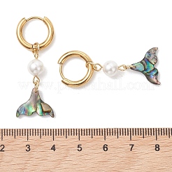 Pendientes de aro de acero inoxidable 202 con concha de paua&nbsp;EJEW-JE06964-01