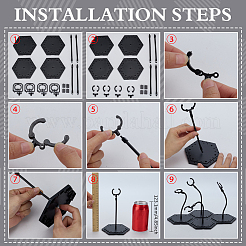 Zusammengebauter sechseckiger Präsentationsständer für Actionfiguren aus Kunststoff mit verstellbarem Stützarm aus Aluminiumlegierung&nbsp;ODIS-WH0080-11C