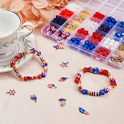 Pulsera elástica de cuentas acrílicas del Día de la Independencia con dijes de esmalte de aleación&nbsp;DIY-FH0006-72