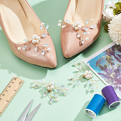 4 pz decorazioni per scarpe in plastica con perle finte e fiori&nbsp;FIND-MA0001-01