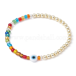 Böse Augen Bunte Malerei & nicht magnetisches synthetisches Hämatit & Saatperlen Stretch-Armband&nbsp;BJEW-JB09489