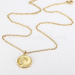 Collares con colgante de moneda ondulada de acero inoxidable 304 para mujer&nbsp;WG3EA57-01