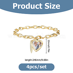 4 bracelet à breloques en forme de cœur avec médaillon en laiton&nbsp;BJEW-HS00015