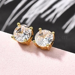 Aretes planos redondos de latón con micropavé de circonita cúbica transparente&nbsp;EJEW-R018-08G