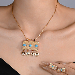 Set di orecchini a bottone e collane pendenti in turchese sintetico per donna&nbsp;VW9294