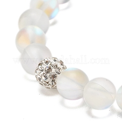 Bracciale elasticizzato in pietra di luna sintetica con perline tonde e strass&nbsp;BJEW-JB07888-01