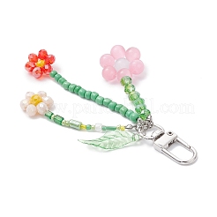 3 pendentif décoratif en forme de fleur en perles de verre et œil de chat&nbsp;HJEW-TA00383