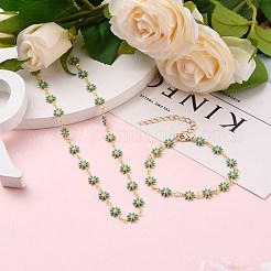 Daisy Link Chain Halsketten & Armbänder Schmuck Sets&nbsp;SJEW-JS01138-02