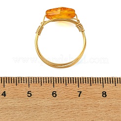 Fingerringe aus Kupferdraht und natürlichem Bernstein für Damen&nbsp;RJEW-JR01053