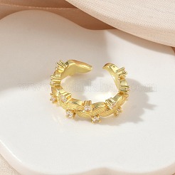 Messing Micro Pave Zirkonia Manschette offene Ringe&nbsp;RJEW-C163-10G