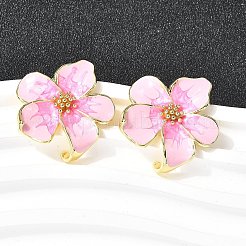 Boucles d'oreilles à tige en laiton et émail avec fleurs&nbsp;EJEW-P322-03G