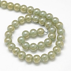 Chapelets de perles rondes en verre imitation jade galvanisé&nbsp;EGLA-F037-8mm-M