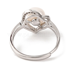Herz plattiert 925 Sterling Silber klare Zirkonia verstellbare Ringe&nbsp;RJEW-C110-05P