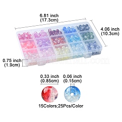 375 Stück 15 Farben transparente Crackle-Backfarbe Glasperlen-Sets&nbsp;DGLA-FS0001-05
