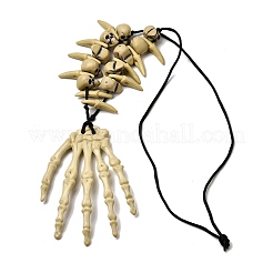 Halloween Harz Skelett Hand Anhänger Polyester Kordel Halsketten&nbsp;NJEW-C095-01