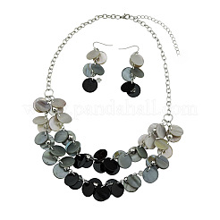 Ensembles de boucles d'oreilles pendantes à coquillages ronds et plats et de colliers doubles&nbsp;FS-WG04E23-07