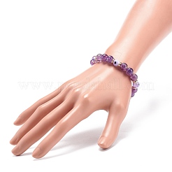 Braccialetto elasticizzato con perline rotonde con ametista naturale e lavorazione a lume&nbsp;BJEW-JB08713-06