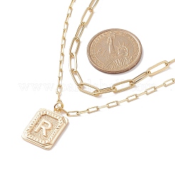 2 pièces rectangle en laiton de style 2 avec colliers pendentif lettre initiale&nbsp;NJEW-JN04006