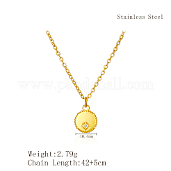 Colliers à pendentif rond plat en acier inoxydable avec zircone cubique transparente pour un usage quotidien pour femmes&nbsp;AQ5900-2