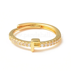 Bague réglable avec lettre initiale en zircone cubique transparente&nbsp;RJEW-C052-01G-F