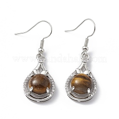 Orecchini pendenti a goccia con occhio di tigre naturale e strass di cristallo&nbsp;EJEW-A092-02P-16