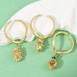 Bagues ouvertes en laiton à micro pavé de zircones cubiques sur le thème des fruits pour femmes&nbsp;RJEW-U057-07G
