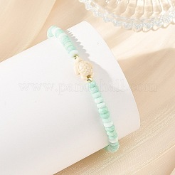 Braccialetti elasticizzati con perline di vetro rondelle tinte con turchese sintetico effetto oceano e tartaruga marina con effetto sfumato&nbsp;BJEW-JB14307
