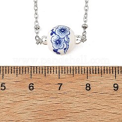 Collier pendentif rond en porcelaine imprimée de fleurs&nbsp;NJEW-JN06474