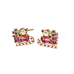 Weihnachtsmann-Ohrstecker aus Messing mit Mikropavé und Zirkonia&nbsp;EJEW-B149-03G