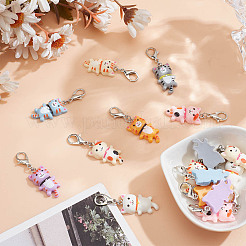 16 pendentif décoratif en résine opaque en forme de chat mignon de 8 couleurs&nbsp;HJEW-AR00019