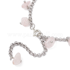 Bracelets à breloques en acier inoxydable 304 avec des éclats de quartz rose naturel&nbsp;BJEW-JB12376-03