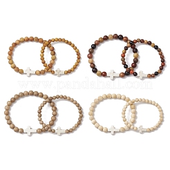 8 bracelet extensible en perles de bois pour couple&nbsp;BJEW-JB11305