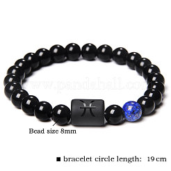 12 costellazioni protezione lapislazzuli e ossidiana nera perline rotonde braccialetti elastici per uomo donna&nbsp;WG083ED-10