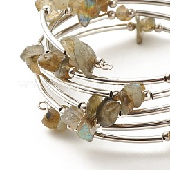 Braccialetti avvolgenti da donna con perline in labradorite naturale a 5 anello&nbsp;BJEW-JB01517-07