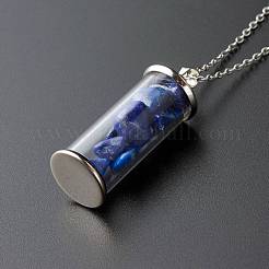 Bouteille de souhait en alliage et verre avec colliers pendentifs en pierres précieuses naturelles mélangées&nbsp;NJEW-JN03623
