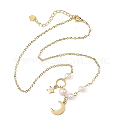 Colliers à pendentif lune et étoile en laiton avec chaînes à maillons pour femmes&nbsp;NJEW-JN06520