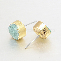 Orecchini agata perno druzy naturale rotonda e piatta&nbsp;EJEW-L168-03A