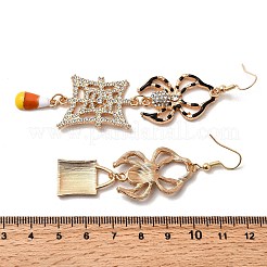 Asymmetrische Ohrringe mit Spinnenmotiv aus Legierungskristall und orangefarbener Emaille&nbsp;EJEW-P319-04G
