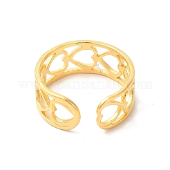 Placcatura ionica (ip) 304 acciaio inossidabile cuore cavo anello polsino aperto per le donne&nbsp;RJEW-E063-19G