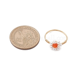 Blume natürliche Amethyst & Achat & grün Aventurin & Tigerauge & Apatit & Shell Perle Fingerringe&nbsp;RJEW-JR00780