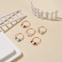 Geflochtener Fingerring aus Edelsteinen und natürlichen Perlen&nbsp;RJEW-JR00509
