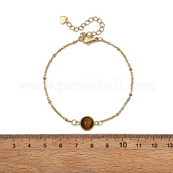 Bracciali a maglie con perline semicircolari in pietre preziose naturali&nbsp;BJEW-JB14121-01