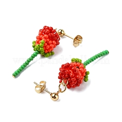 Boucles d'oreilles pendantes en acier inoxydable 304 avec perles de verre rose&nbsp;EJEW-MZ00333-01