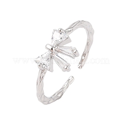 Offene Manschettenringe aus Messing mit Schleife und Mikropflaster aus klarem Zirkonia für Damen&nbsp;RJEW-P124-03P