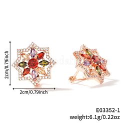 Eleganti orecchini a cerchio in ottone con zirconi cubici colorati a forma di fiore&nbsp;YU9801-1