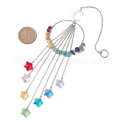 Chakra natürliche und synthetische Edelsteinsplitter und hängende Sonnenfänger aus Messingringen&nbsp;HJEW-JM04572-01