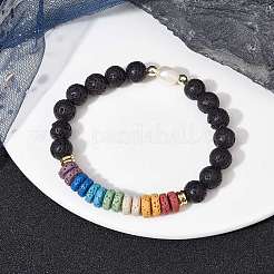 Stretch-Armband aus gefärbtem natürlichem Lavagestein und Perlenperlen&nbsp;BJEW-JB09725