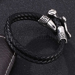 Pulsera de cuero genuino con cordón ancho y cierres de palanca de acero inoxidable&nbsp;PW-WGB7026-01